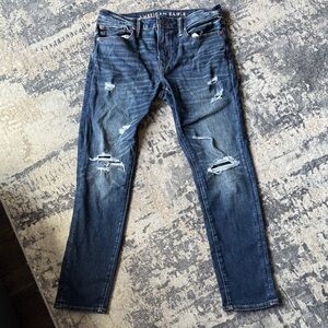 American Eagle Outfitters Men's Ripped Dark Blue Skinny Jeans